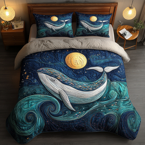 Mystical Midnight Whale 3-Piece Quilted Bedding Set NCU0VL1211