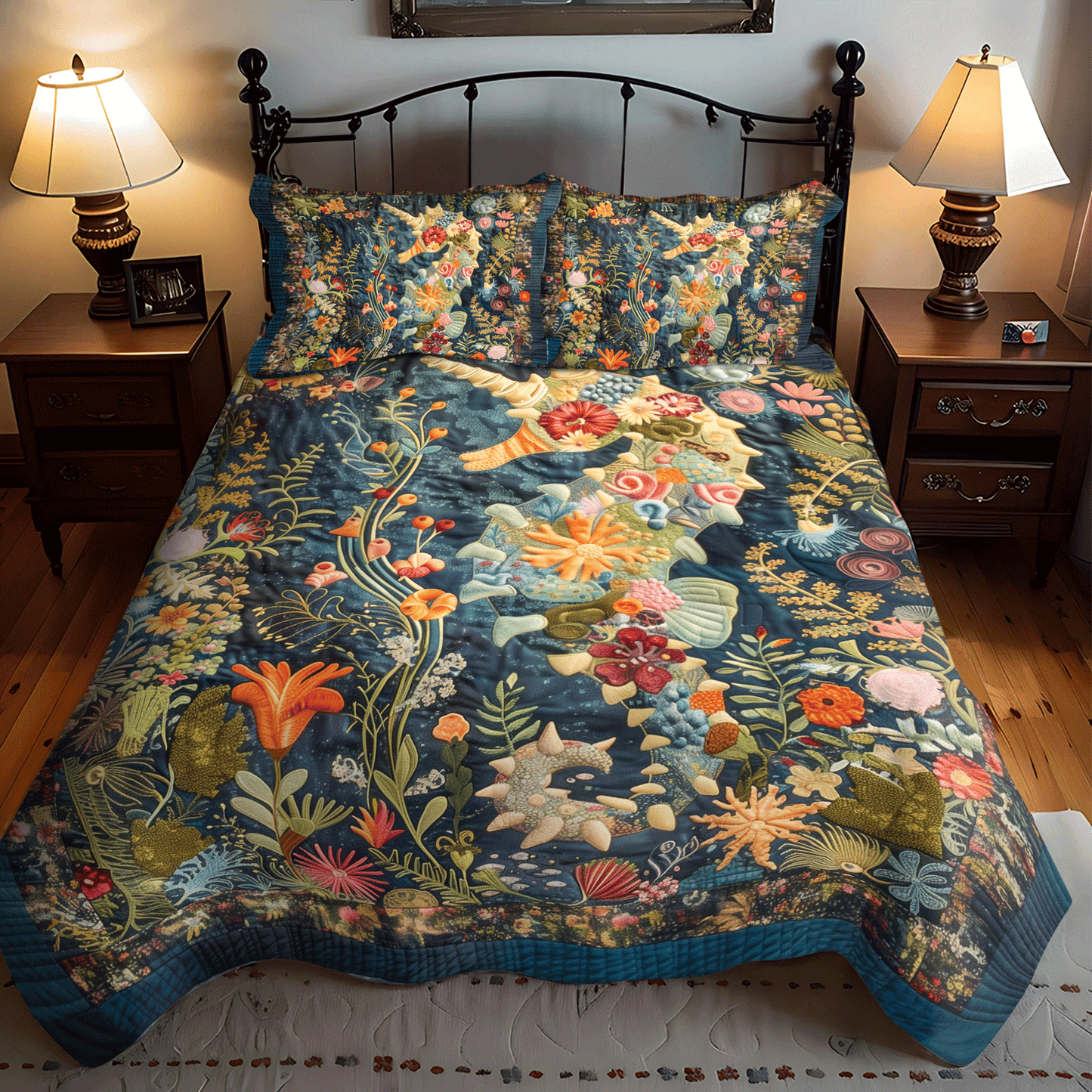 Mystical Seahorse 3-Piece Quilted Bedding Set NCU0TH1264