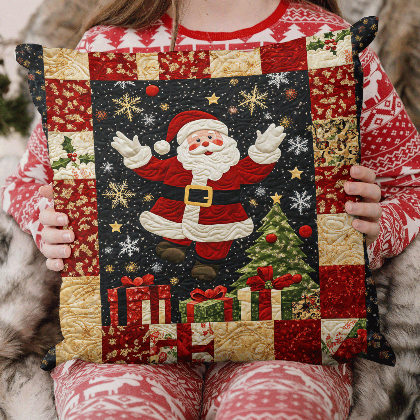 Santa Holiday Cheer Quilted Pillow Case NCU0TL1977