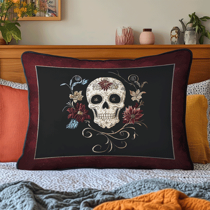 Midnight Skull Bloom Quilted Bedding Pillow Case NCU0TL2224