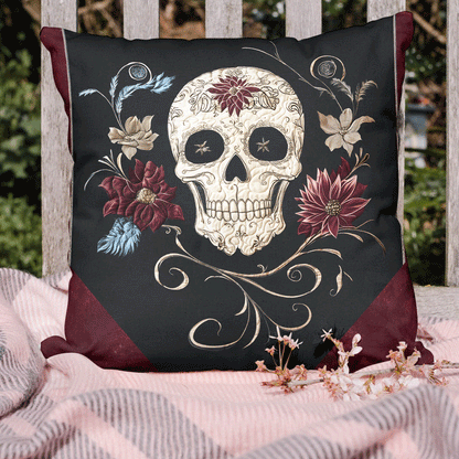 Midnight Skull Bloom Quilted Pillow Case NCU0TL2223