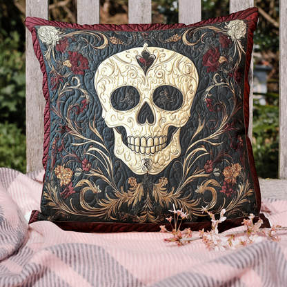 Shadowed Roses Skull Quilted Pillow Case NCU0TL2464