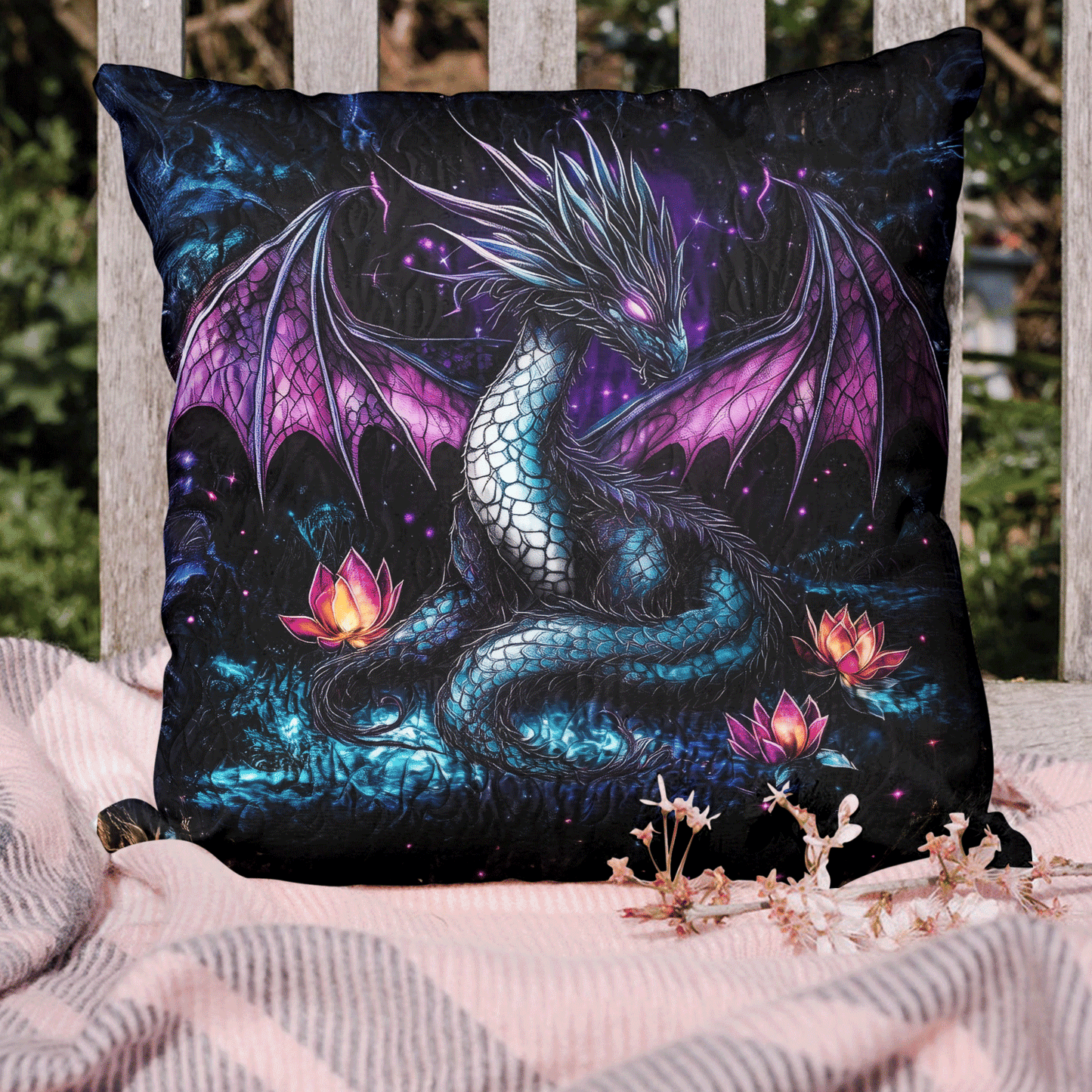 Midnight Dragon Realm Quilted Pillow Case NCU0VL1171