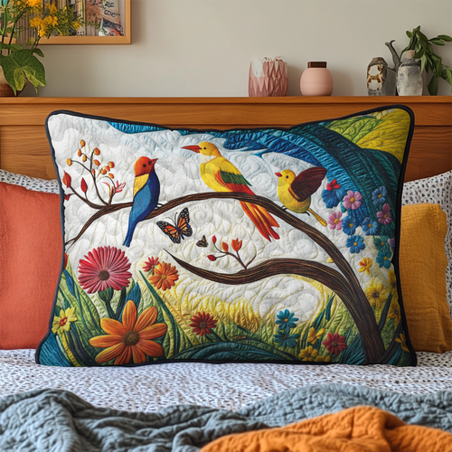 Birds Delight Quilted Bedding Pillow Case NCU0VL2076