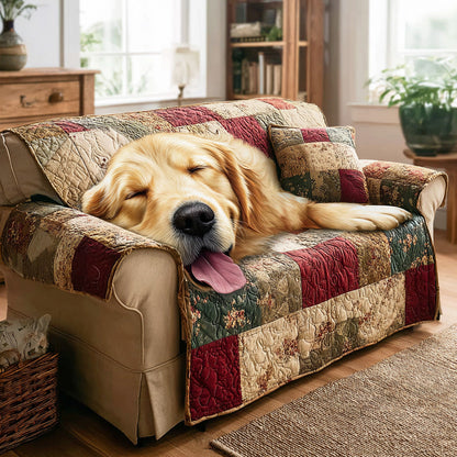 Nap Time Golden Quilted Sofa Cover NCU0TD2167