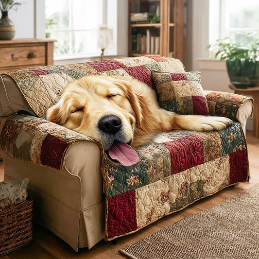 Nap Time Golden Quilted Sofa Cover NCU0TD2167