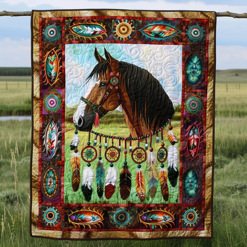 Native American Feather Horse Quilted Blanket NCU0TL028