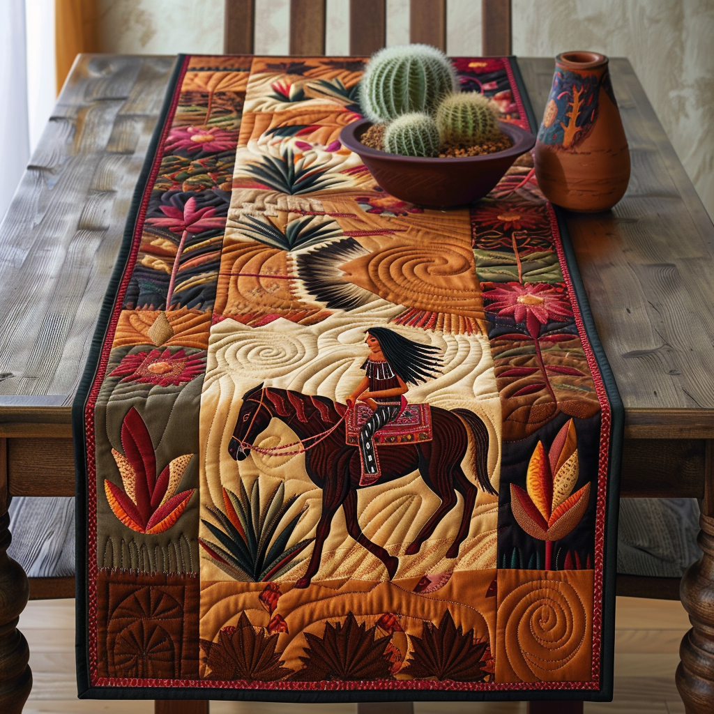 Native American Horse Quilted Table Runner NCU0PD217