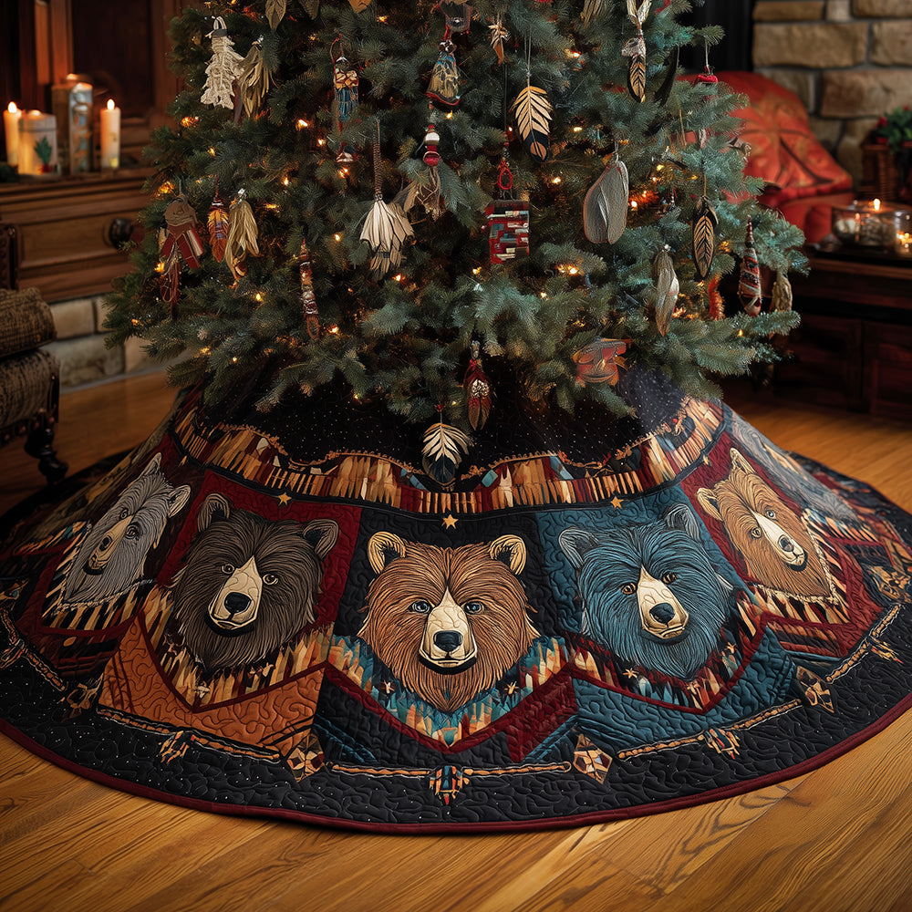 Native Bear Tribe Christmas Quilted Tree Skirt NCU0TH3871