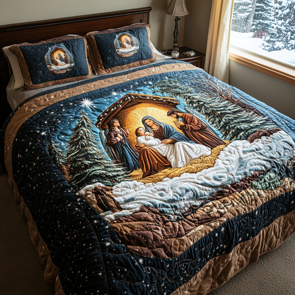 Nativity Peace 3-Piece Quilted Bedding Set NCU0VH1043