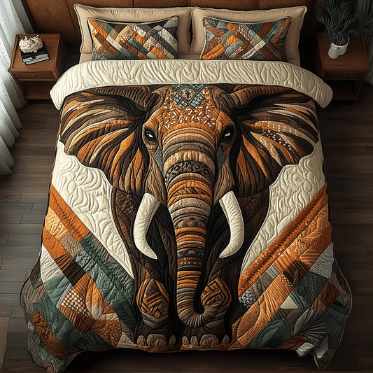 Natural Grace Elephant 3-Piece Quilted Bedding Set NCU0TH2596