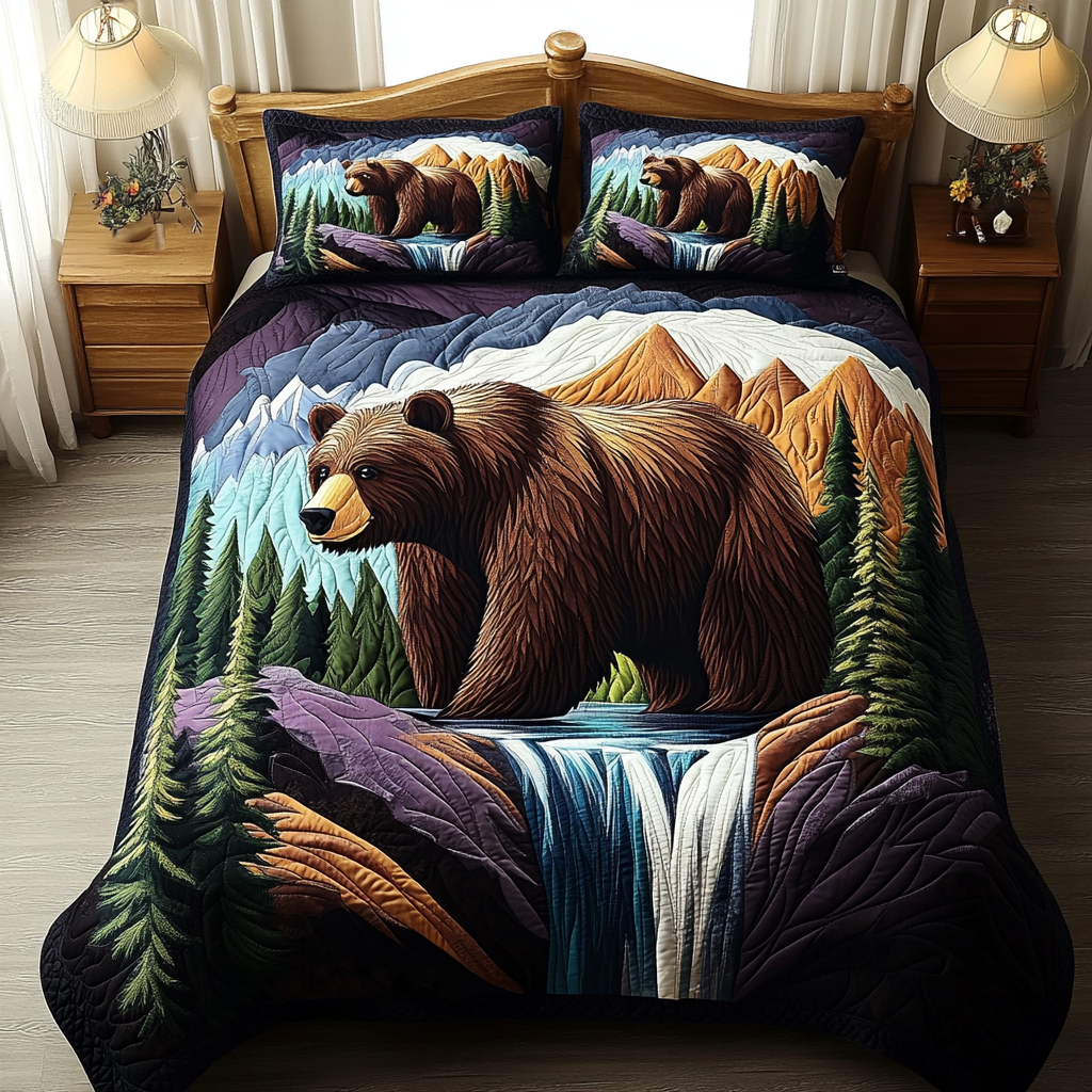 Nature Bear 3-Piece Quilted Bedding Set NCU0VL2337