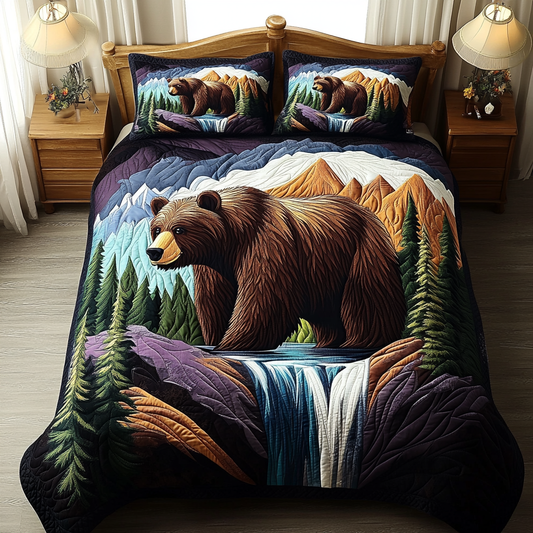 Nature Bear 3-Piece Quilted Bedding Set NCU0VL2337