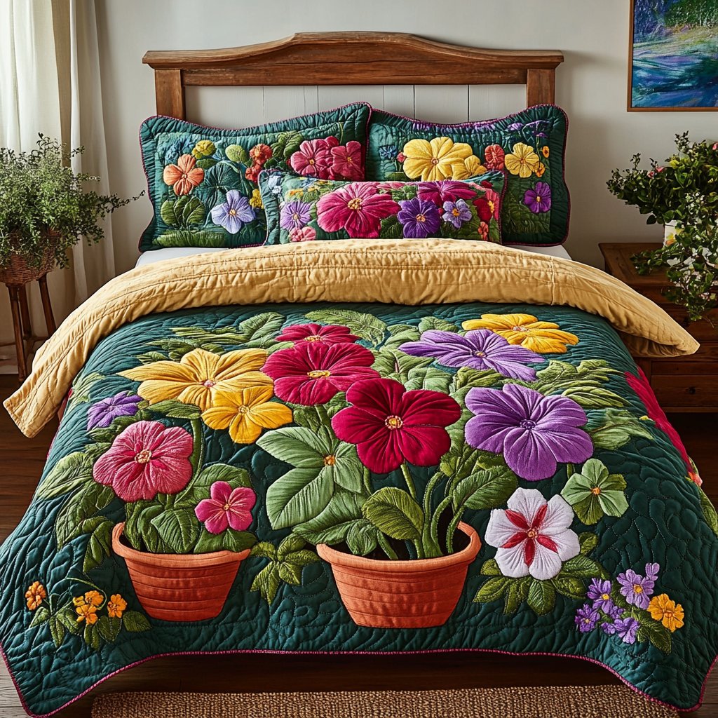 Nature Bloom 3-Piece Quilted Bedding Set NCU0VH3227