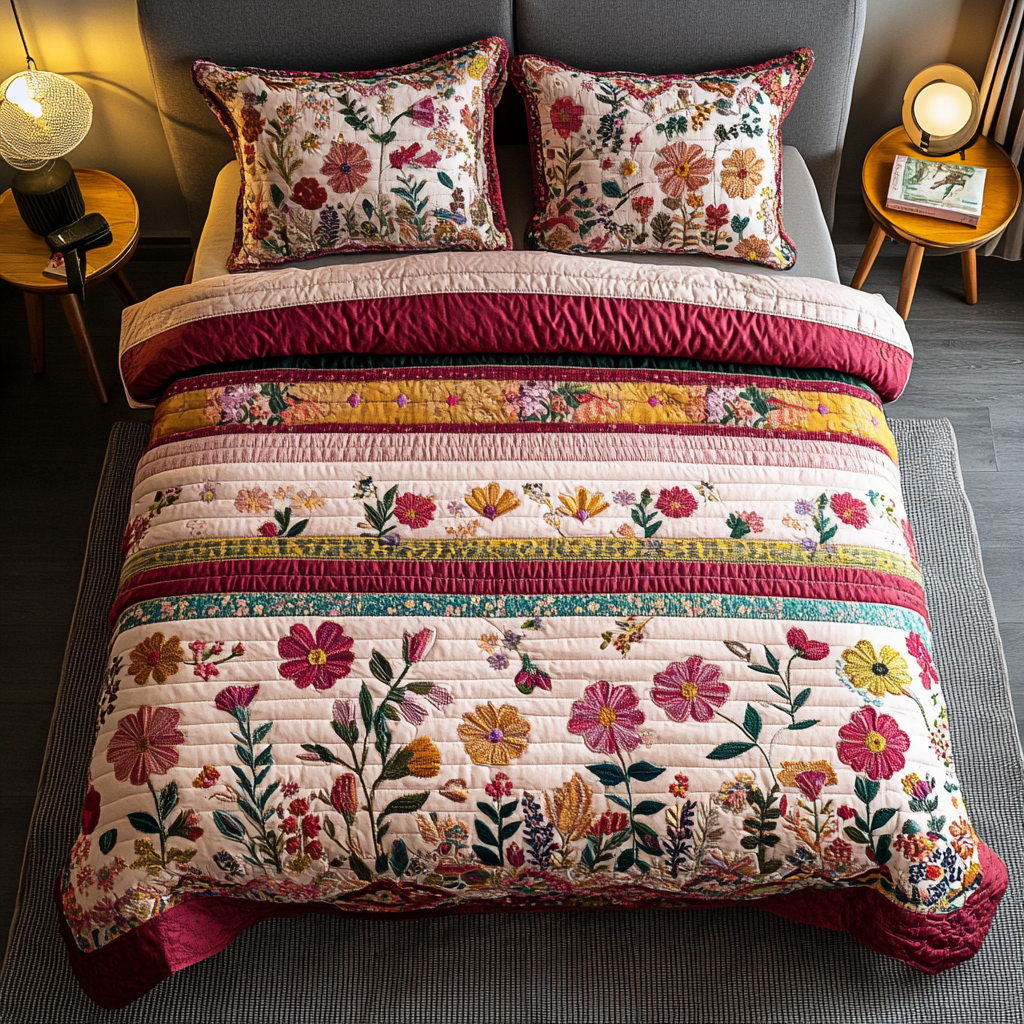 Nature Bouquet 3-Piece Quilted Bedding Set NCU0DK5641