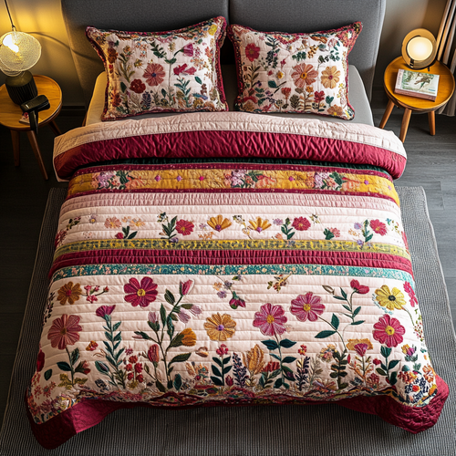 Nature Bouquet 3-Piece Quilted Bedding Set NCU0DK5641
