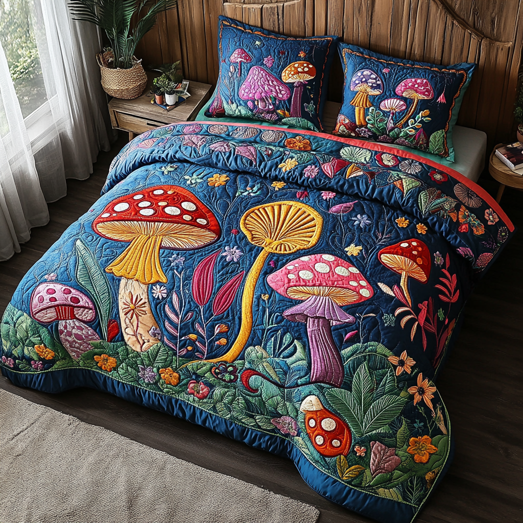 Mushroom Meadow 3-Piece Quilted Bedding Set NCU0VT180
