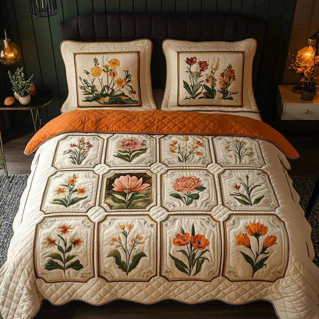 Nature Petals 3-Piece Quilted Bedding Set NCU0VH5289