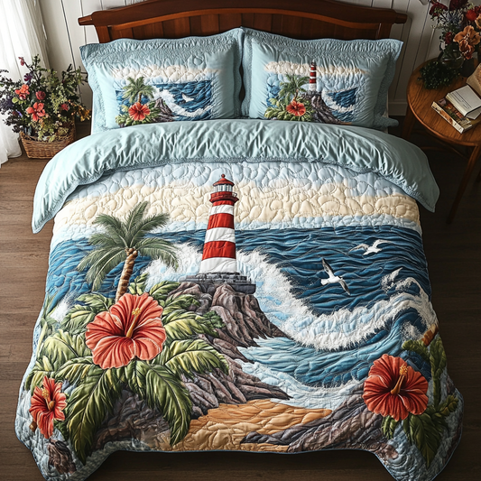 Nautical Lighthouse 3-Piece Quilted Bedding Set NCU0VH4441