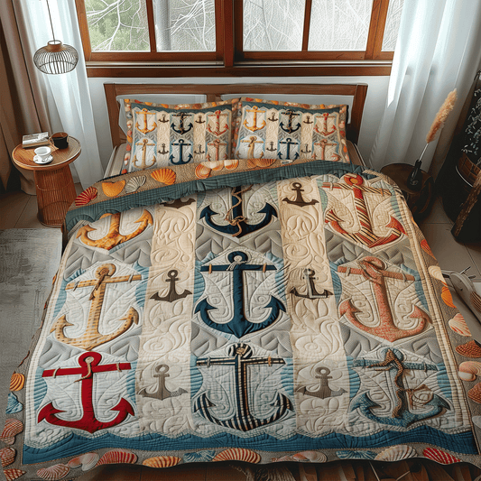 Nautical Anchors 3-Piece Quilted Bedding Set NCU0TH1213