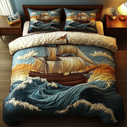 Nautical Nights 3-Piece Quilted Bedding Set NCU0DV2976