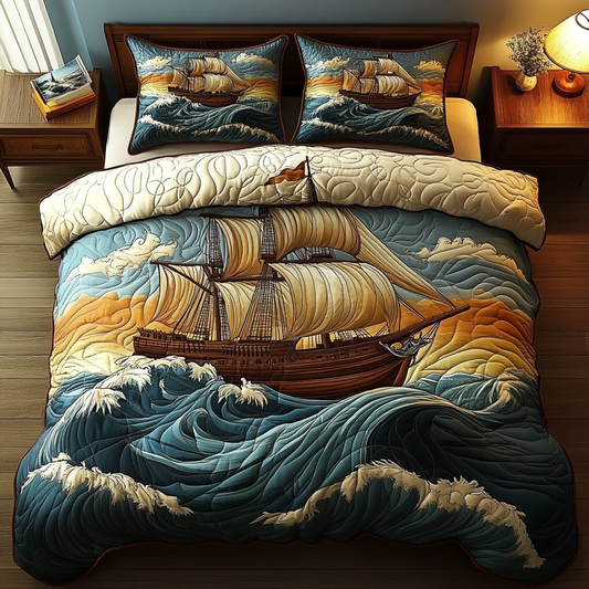 Nautical Nights 3-Piece Quilted Bedding Set NCU0DV2976