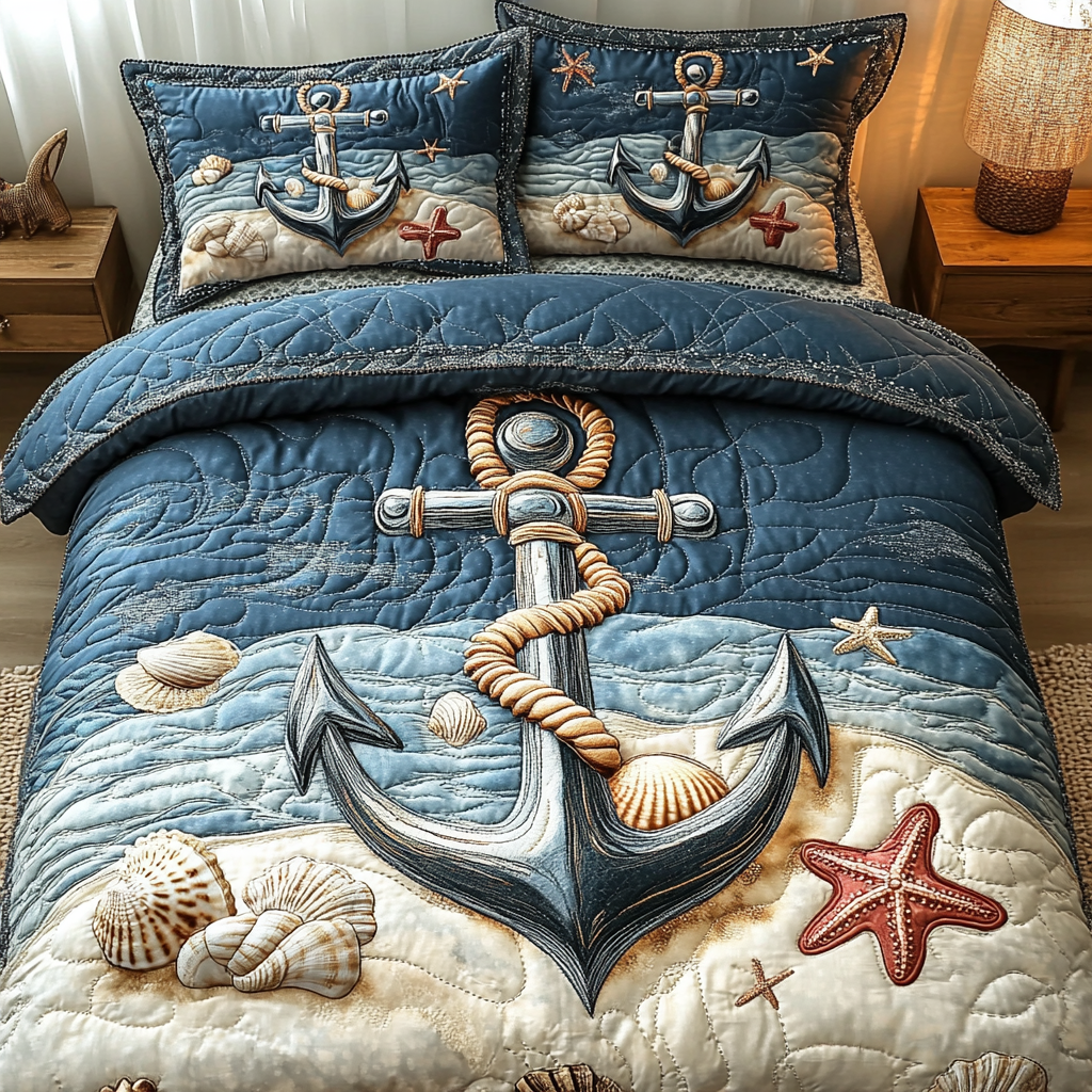 Nautical Tranquility 3-Piece Quilted Bedding Set NCU0VL878