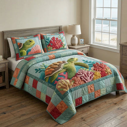 Nautical Turtle Waves 3-Piece Quilted Bedding Set NCU0NT12515