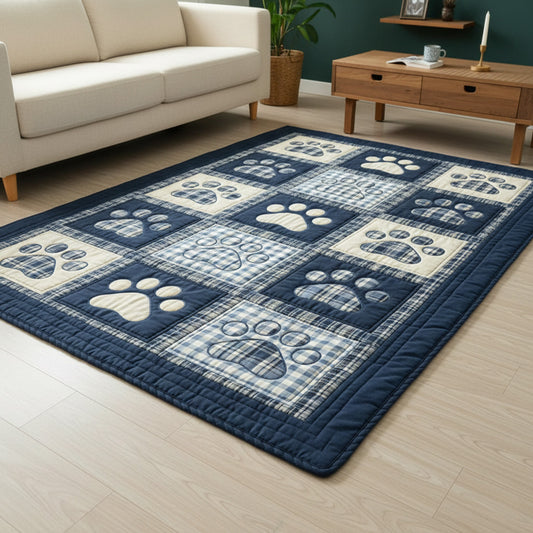 Navy Gingham Love Paw Area Rug NCU0NT11540
