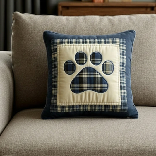 Navy Gingham Love Paw Quilted Pillow Case NCU0NT11540