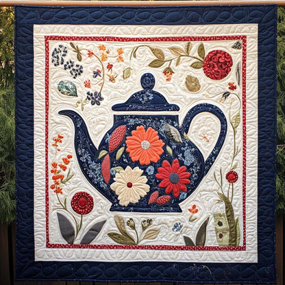 Navy Blossom Teapot Art Quilt Hanging NCU0NT837