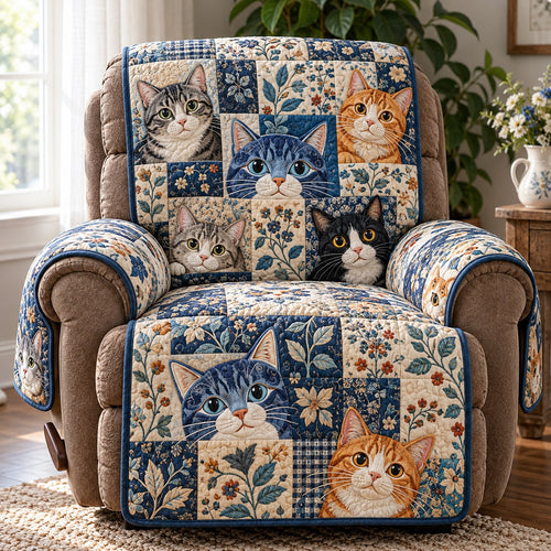 Navy Cat Portraits Quilted Sofa Cover NCU0PT12294