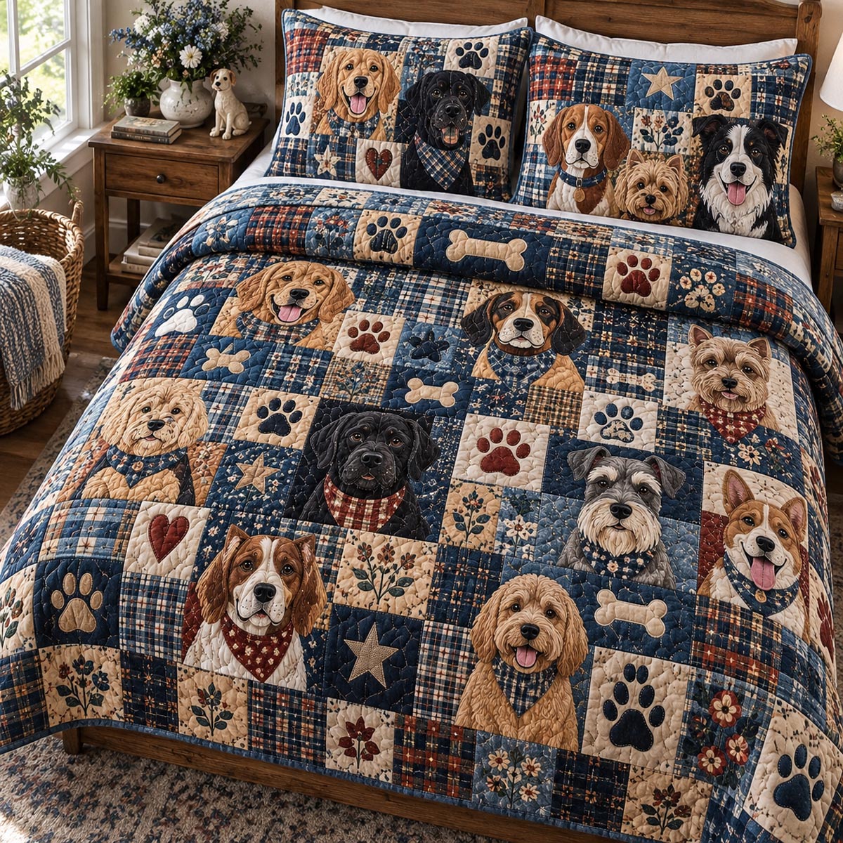 Navy Dog Friends 3-Piece Quilted Bedding Set NCU0DV10511