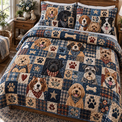 Navy Dog Friends 3-Piece Quilted Bedding Set NCU0DV10511