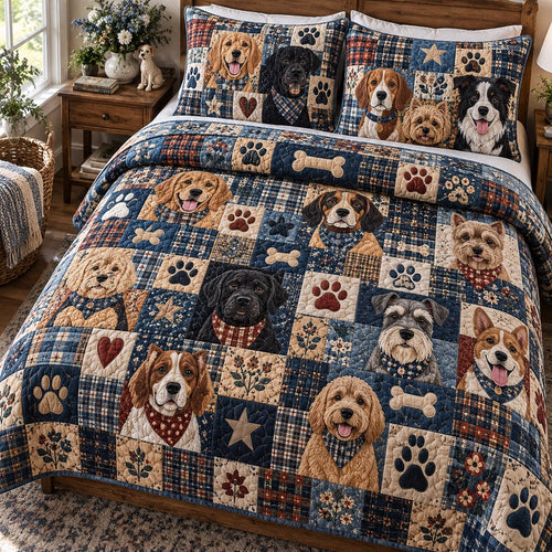 Navy Dog Friends 3-Piece Quilted Bedding Set NCU0DV10511