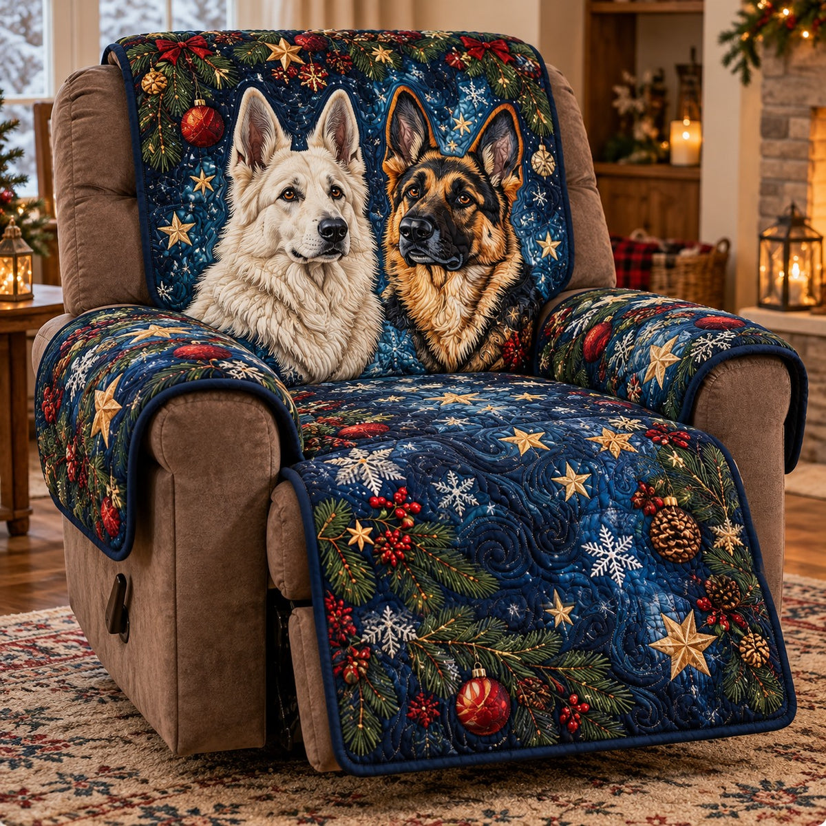 Navy Ornament Holiday Quilted Sofa Cover NCU0PT12261