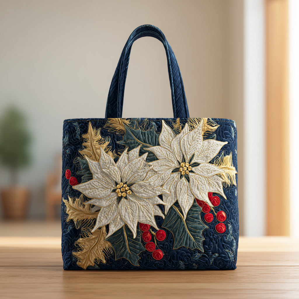 Navy Poinsettia Quilted Tote Bag NCU0HH304