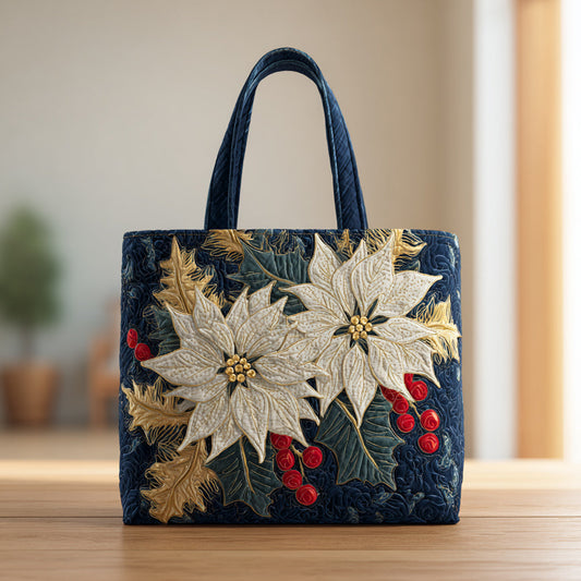 Navy Poinsettia Quilted Tote Bag NCU0HH304