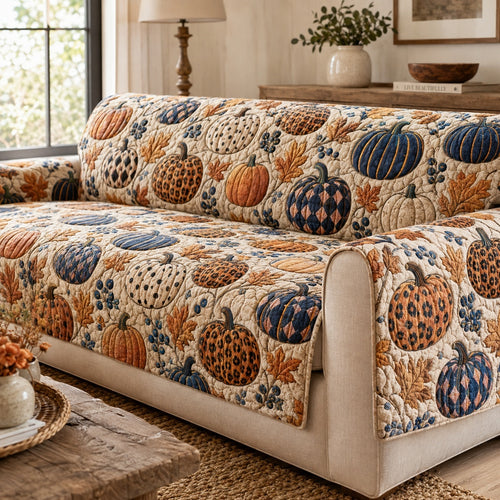 Navy Pumpkins Quilted Sofa Cover NCU0VL3798