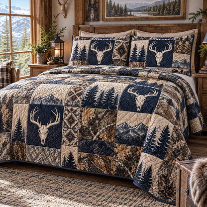 Navy Stag Forest 3-Piece Quilted Bedding Set NCU0DV10500