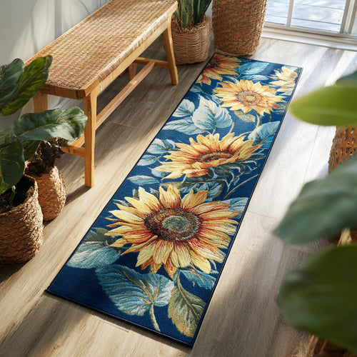 Navy Sunflower Scroll Runner Carpet NCU0HH1009