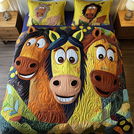 Neigh Neigh Vibes 3-Piece Quilted Bedding Set NCU0NT6839