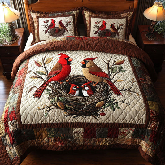 Nesting Cardinals Delight 3-Piece Quilted Bedding Set NCU0NT2912
