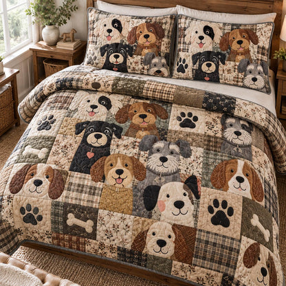 Neutral Dog Crew 3-Piece Quilted Bedding Set NCU0DV10509
