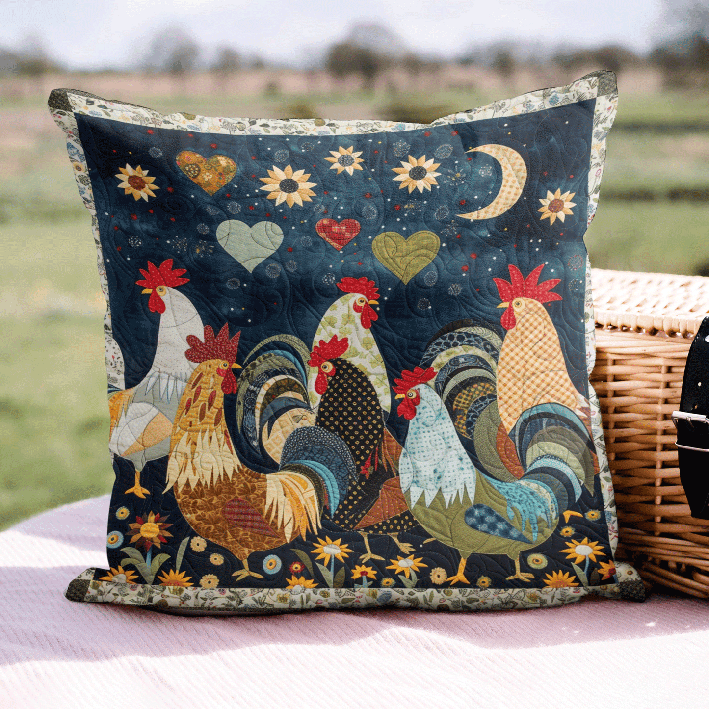 Night Roosters Quilted Pillow Case NCU0TH1501