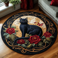 Night Bloom Feline Quilted Round Mat NCU0DV2573