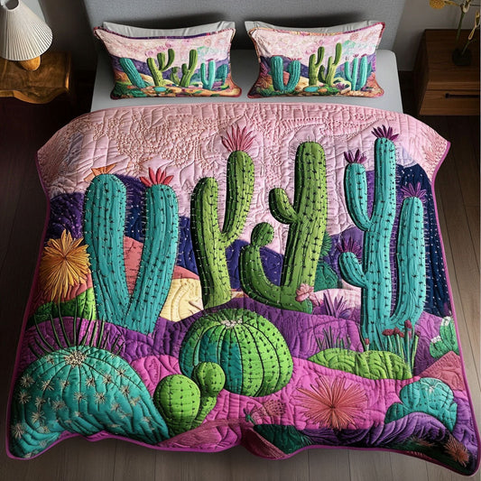 Night Bloom Cactus 3-Piece Quilted Bedding Set NCU0NT4529