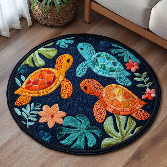 Night Ocean Turtles Quilted Round Mat NCU0NT4542