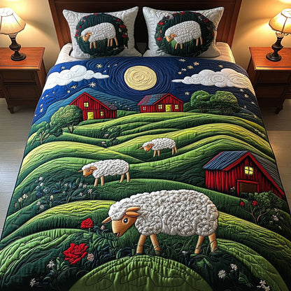 Night Sky Sheep Farm 3-Piece Quilted Bedding Set NCU0NT4313