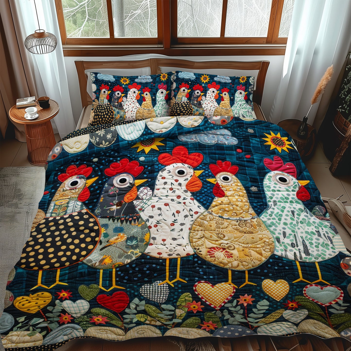 Nighttime Hens 3-Piece Quilted Bedding Set NCU0TH888